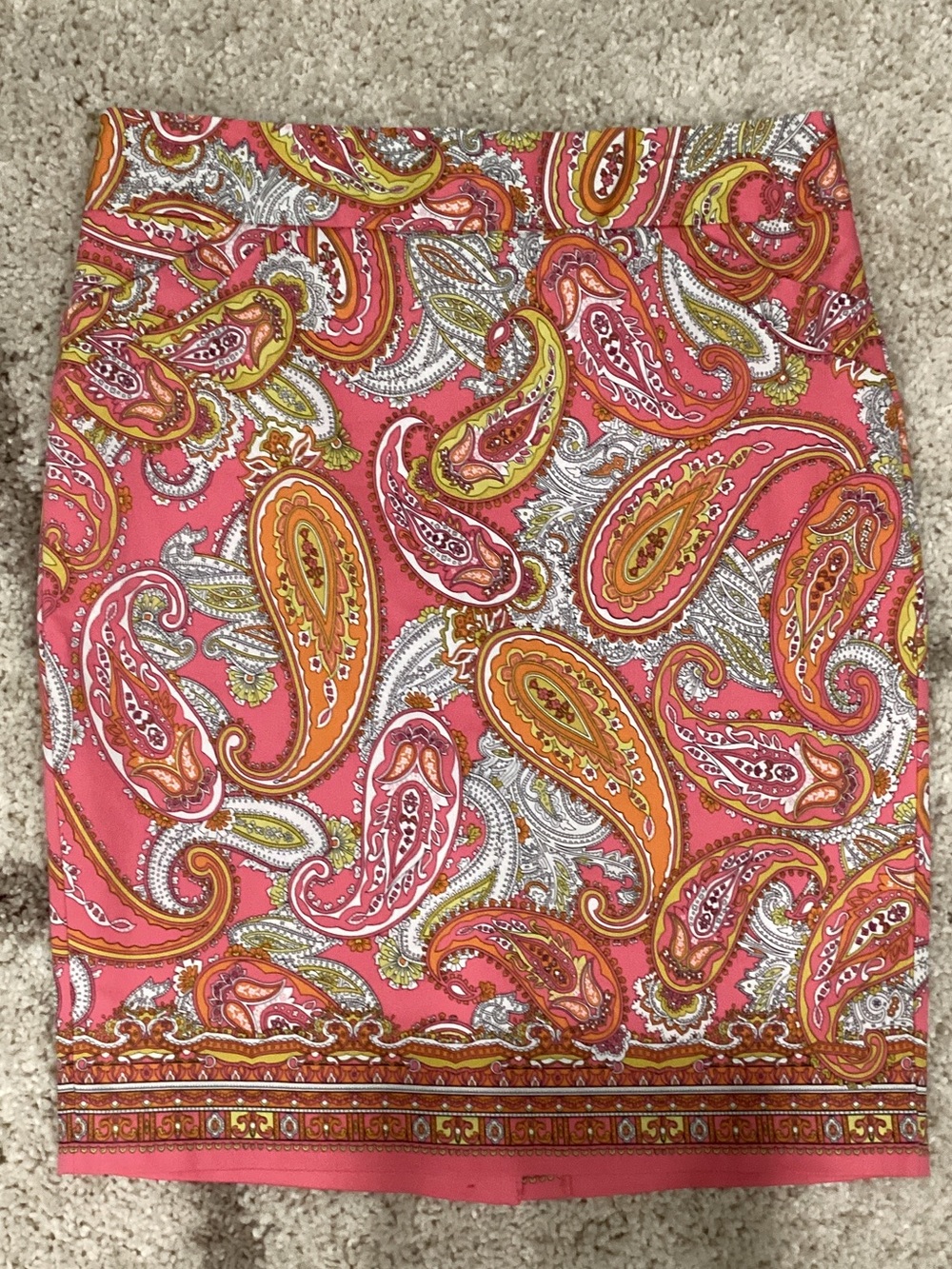Charter Club Pink and Orange Paisley Pencil Skirt